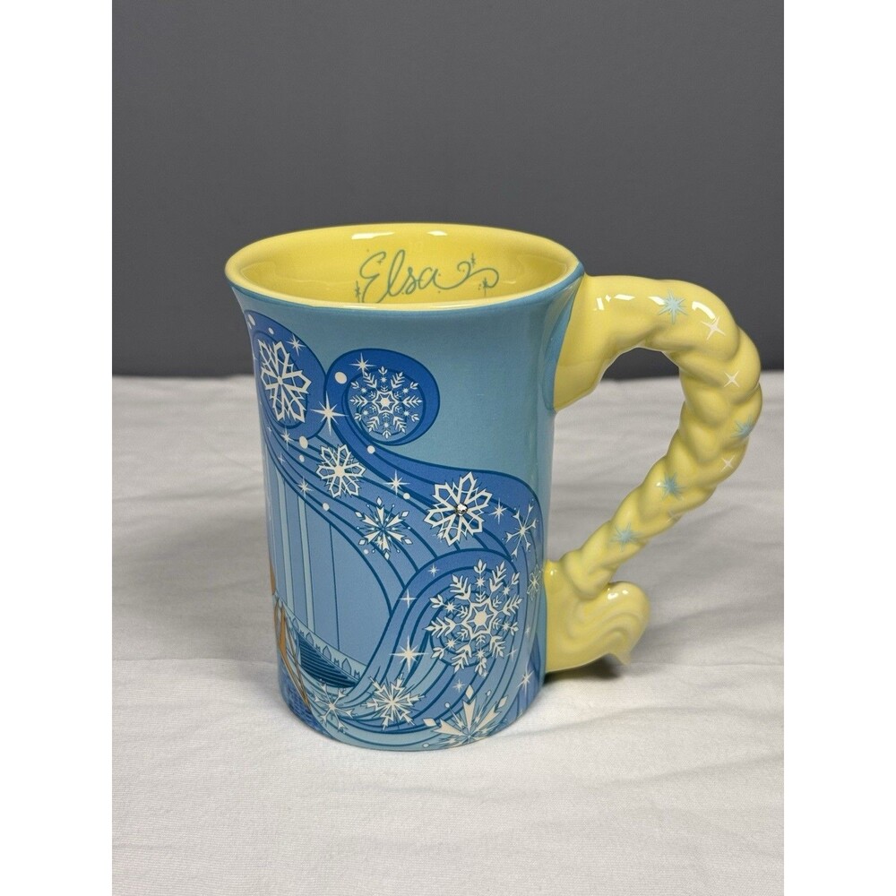 Disney Frozen Elsa Mug Disney Parks Braid Handle Snowflake Rhinestones Princess